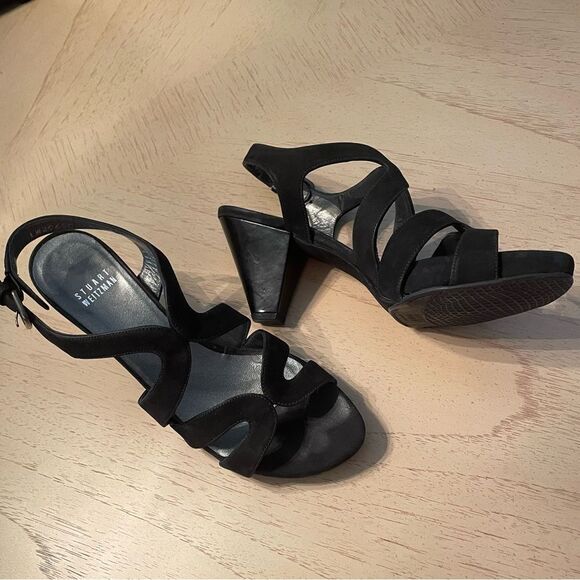 Stuart Weitzman Axis Black Suede Strappy heeled Sandals – Size 7N Narrow N 7 - Picture 1 of 14